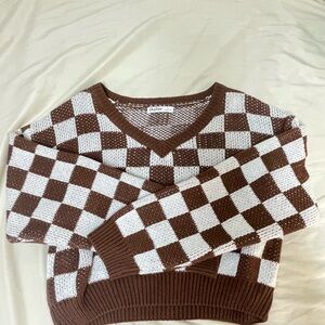 Checkerboard Brown and White Sweater